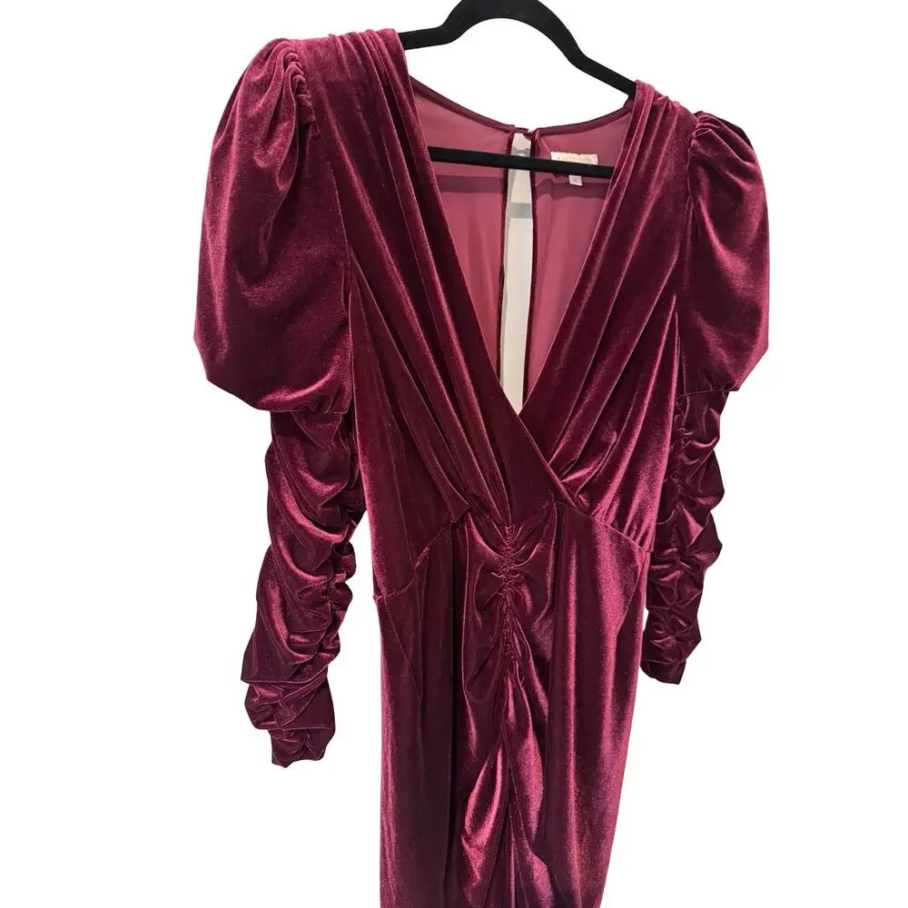 Ronny Kobo Alicia Velvet Midi Dress Burgundy Red Long Sleeve XL Sheath